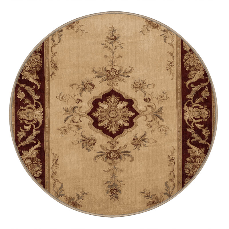 Machine Washable French Brown Area Rug, Round 5'