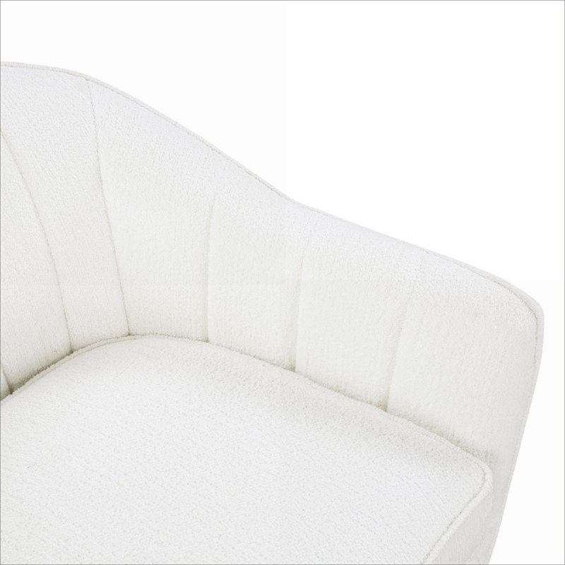 Chaise d'appoint Mid-Century moderne en chenille blanche, tissu d'ameublement en chenille et dossier brun avec pieds en bois massif