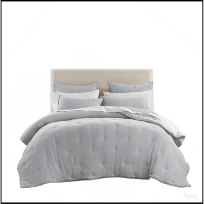3-Piece Full/Queen Cotton  Embroidered Quilt Set,Blue