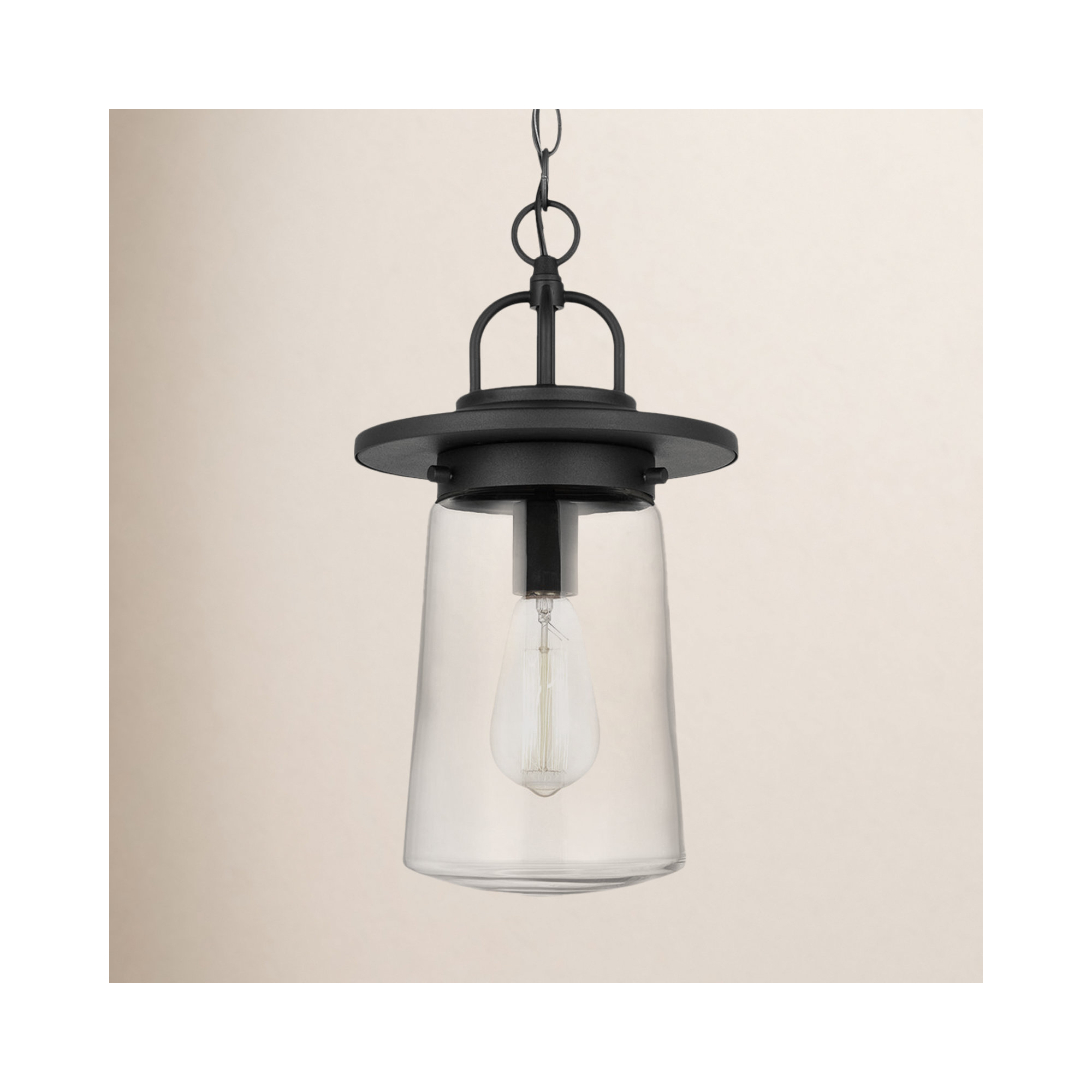 Daire Outdoor Metal Hanging Lantern, Black