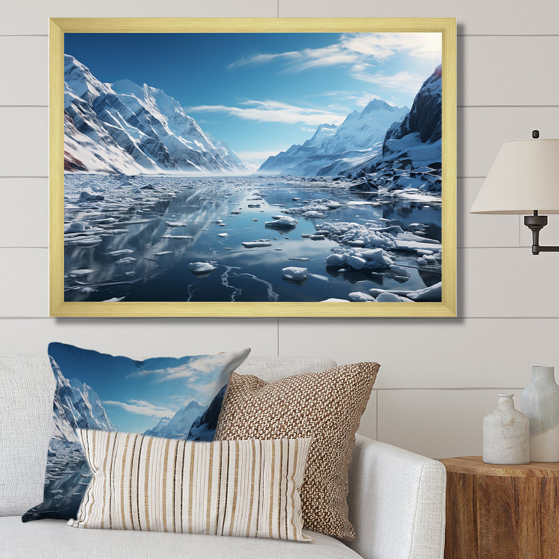 Bensky " Blue Glacier Frozen Eternity ", Cadre doré à une seule photo, H 30 po x l 40 po x P 1,5 po