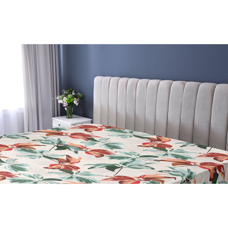 Drap-housse floral Ambesonne, Drap-housse très grand californien, Rouille pâle, écume de mer, émeraude / floral