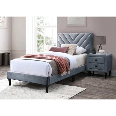 Twin Bed In Modern Style - Grey Velvet, 12 Support, Adjustable Headboard, No Box Spring Bedroom Velvet Support System, Spring,