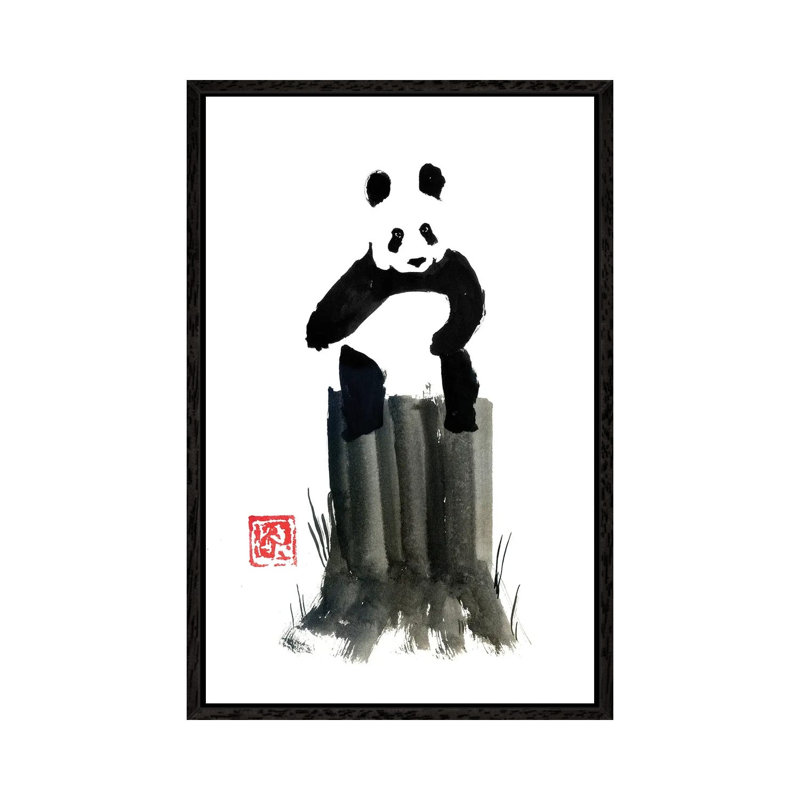 Panda On The Cut Tree by Péchane - Painting on Canvas, 152.5 cm H x 101.5 cm W, Black Framed