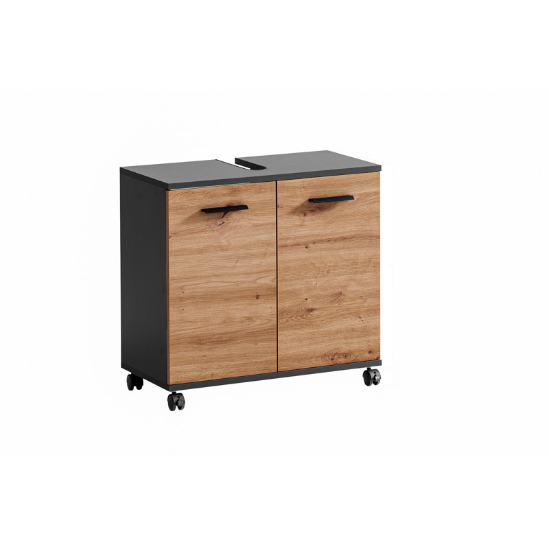 Hafley Bathroom Storage Cabinet, Anthracite/Artisan Oak Decor/Matte Black