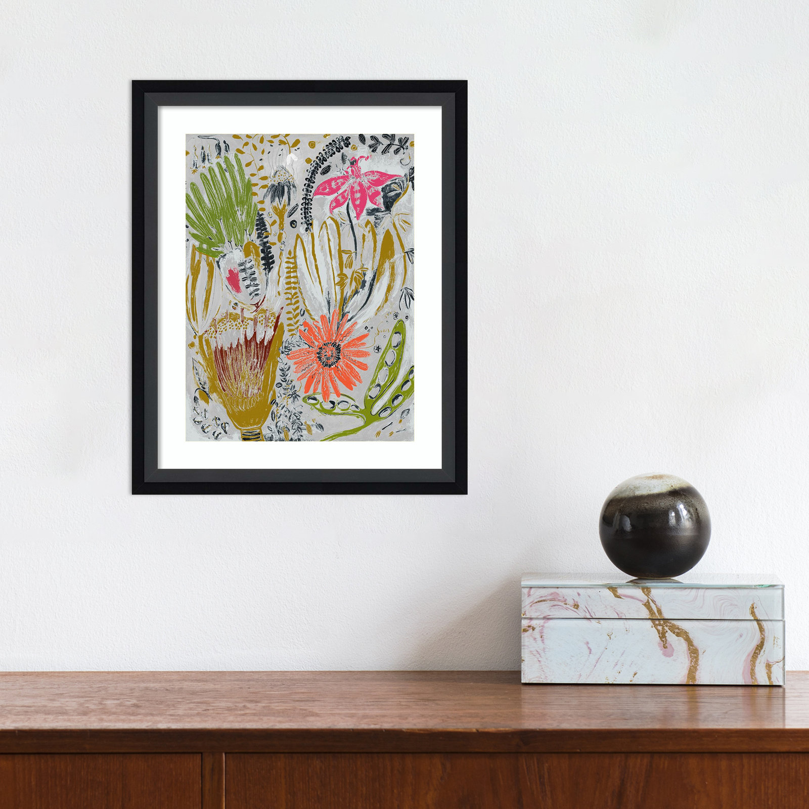 Tropical Blooms I Print by Maya Woods, 11" W x 13" H, Black