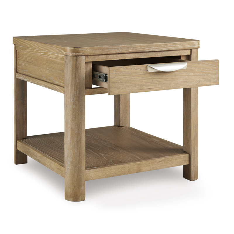 Light Brown Rectangular Wood End Table with Storage