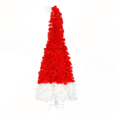 6FT Santa's Hat Shaped Artificial Christmas Tree with 1050 Tips and LED Lights for Unique Holiday Decor
