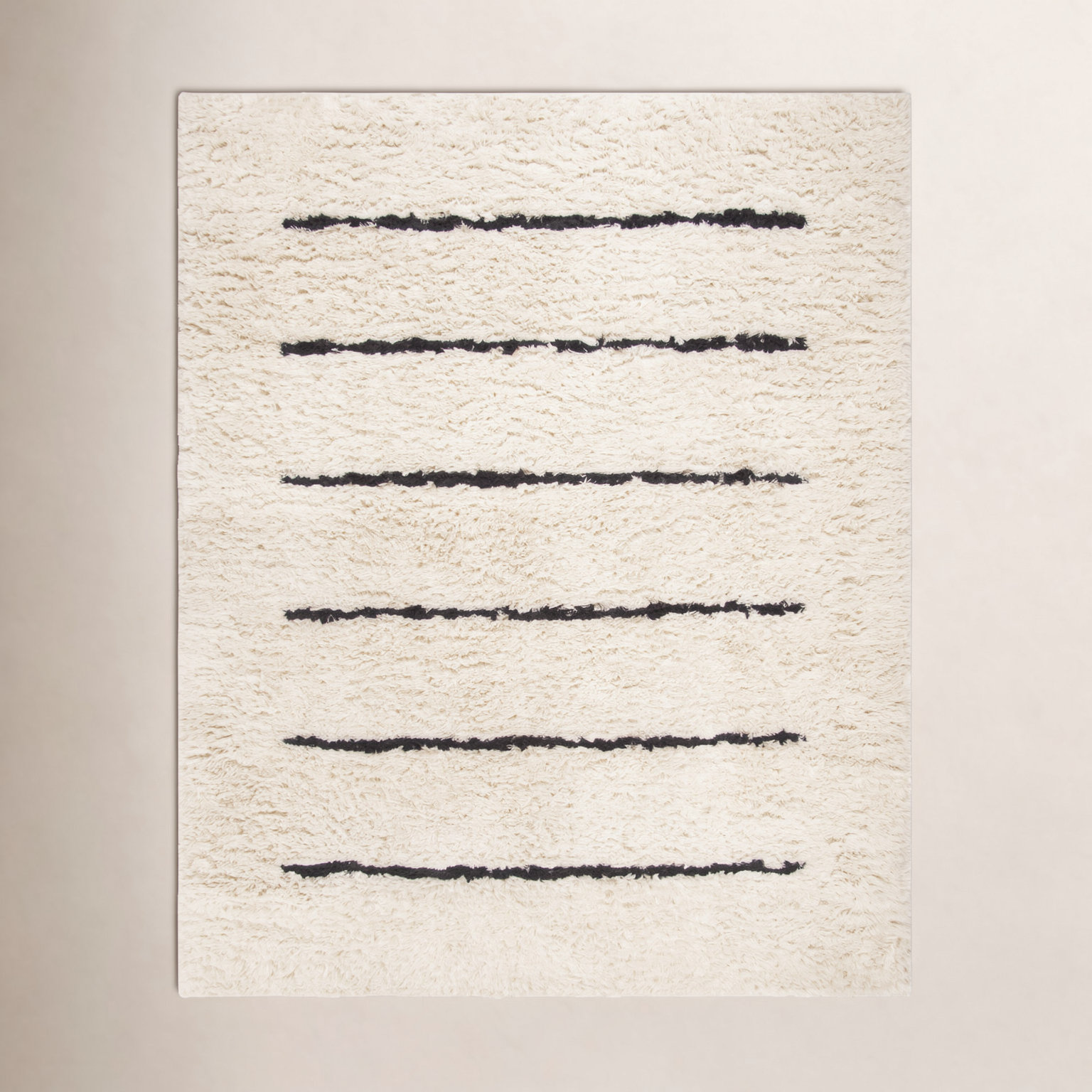 Mayer Ivory Black Hand-Knotted Striped Wool Rug, Rectangle 8' x 10'