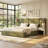 Tall Headboard Upholstered Platform Bed with Nightstands, Drawers & Floating Shelves, King, Green Velvet-164865392-164865393