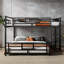 Lit superposé simple au dessus d'un lit double en L en forme de L, noir-1825453518