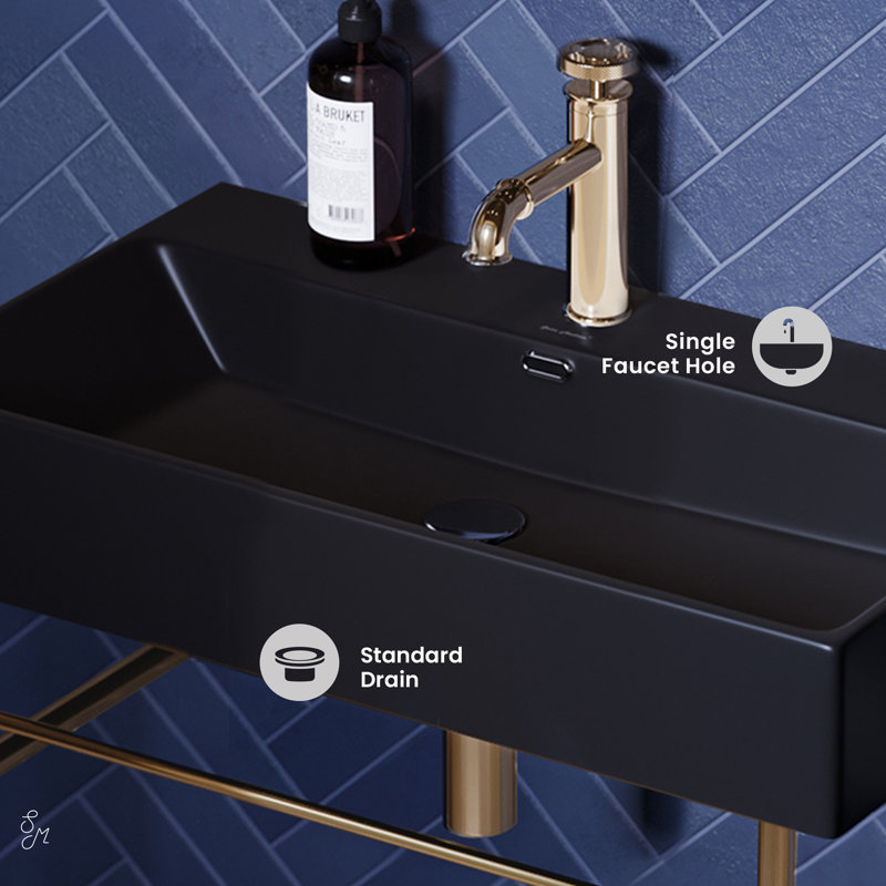 Lavabo console en céramique 30 po Claire, Noir / or