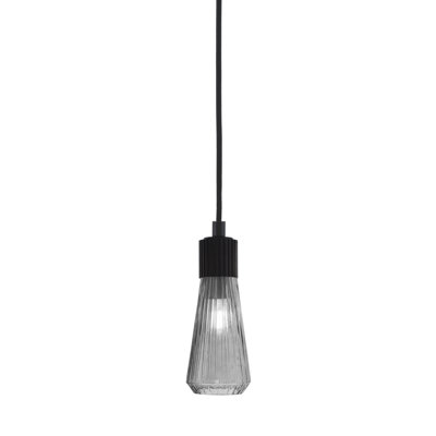 Mini-luminaire suspendu à cordon Neysa, fini noir mat avec verre côtelé fumée de 4 po