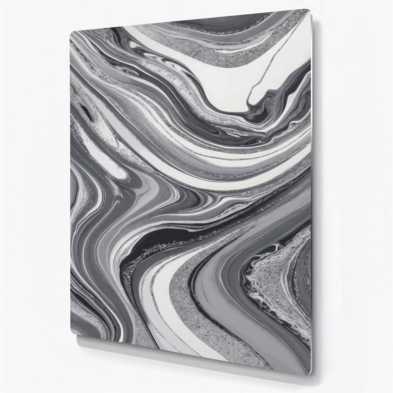 Abstrait fluide, art mural gris en métal 99, H 11 po x l 14 po