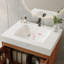 Meuble-lavabo sur pied de style Mid-Century avec dessus en faux marbre et lavabo en céramique-508256621