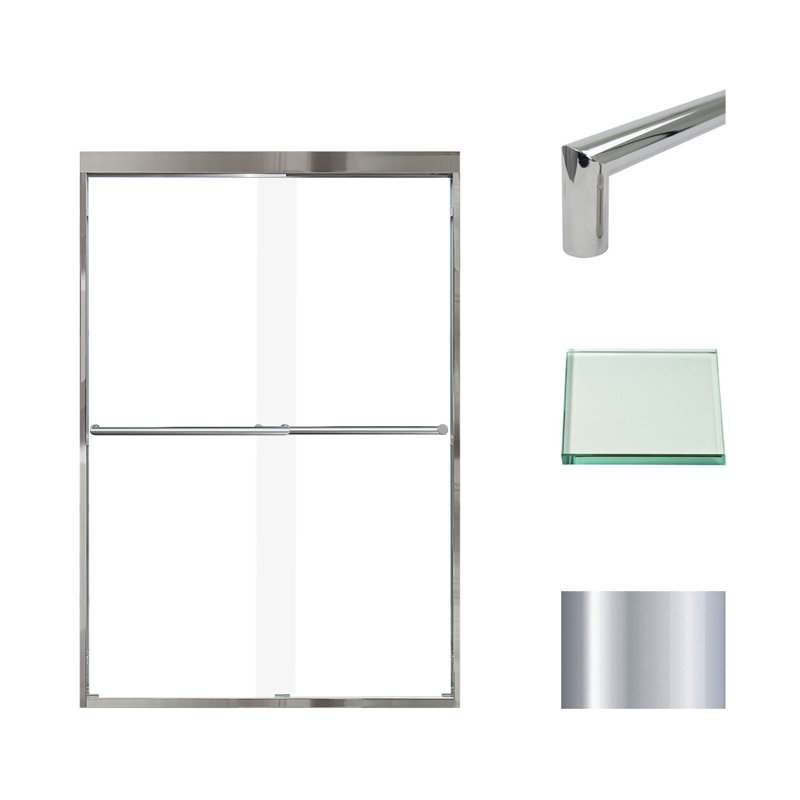 Porte de douche sans cadre Transoli Frederick de l 48 po x H 70 po, verre trempé transparent de 5/16 po, Chrome