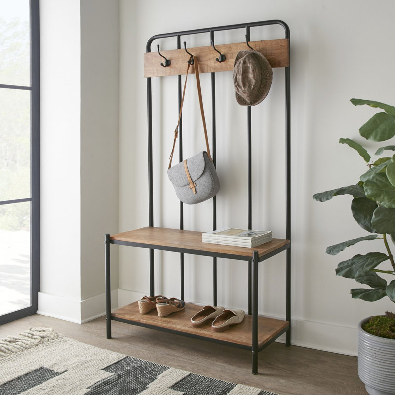 Arbre d'entrée Camino avec finition brun foncé, quatre crochets et deux tablettes pour les vestibules organisés