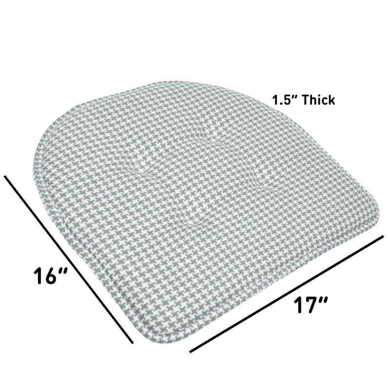 Houndstooth Stitch U Shaped Memory Foam 17" x 16" Chair Cushions, Pistachio, Set of 4