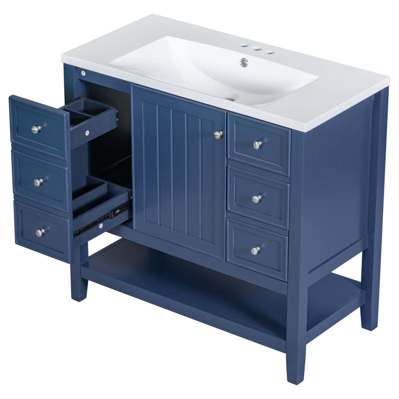Ensemble de meuble-lavabo moderne avec lavabo, une armoire en bois, trois tiroirs et une tablette
