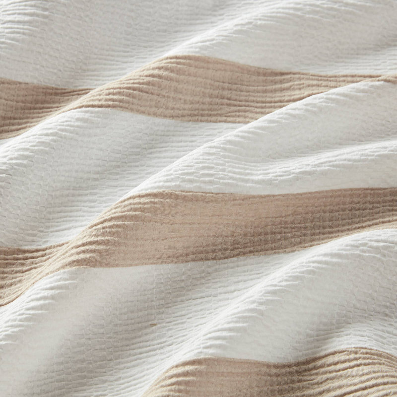 Édredon rayé teint en fil, Édredon grand et 2 taies décoratives, Taupe/White