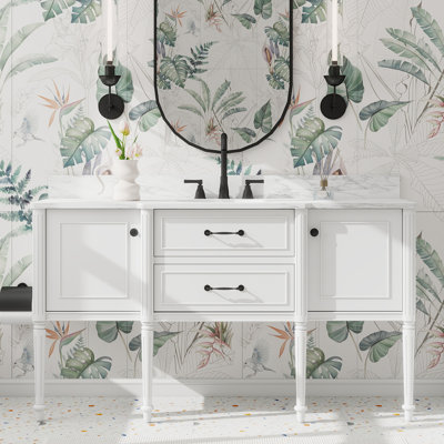 60" Freestanding Single Sink Bathroom Vanity with Carrara White Sink Top, Fully Assembled