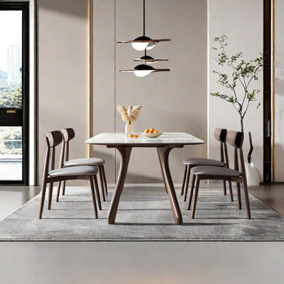 Ensemble de table de salle à manger en bois massif et en pierre frittée