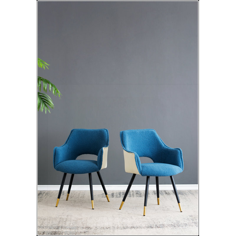 Ensemble de 2 chaises d'appoint en tissu bleu avec des pieds en fer robustes, parfait pour le salon, la chambre à coucher et la cuisine