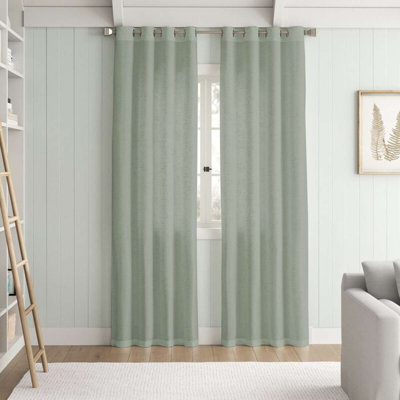 Lyla Linen Solid Colour Bedroom Privacy Window Drapes Energy Saving Light Filtering Sheer Woven Linen Elegant Grommet 2 Curtain Panels , Seagrass