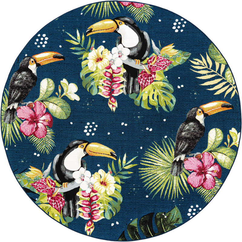 Hermleigh Washable Floral Indoor / Outdoor Rug, Round 7'10"