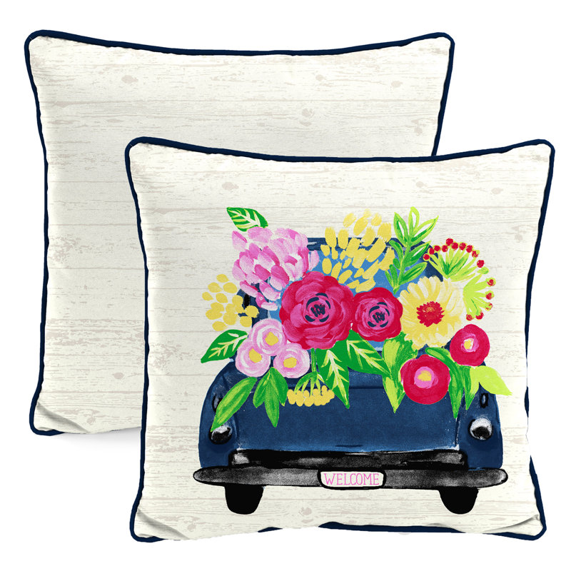 16" x 16" Outdoor Throw Pillow with Welt, Flower Truck Reversible
