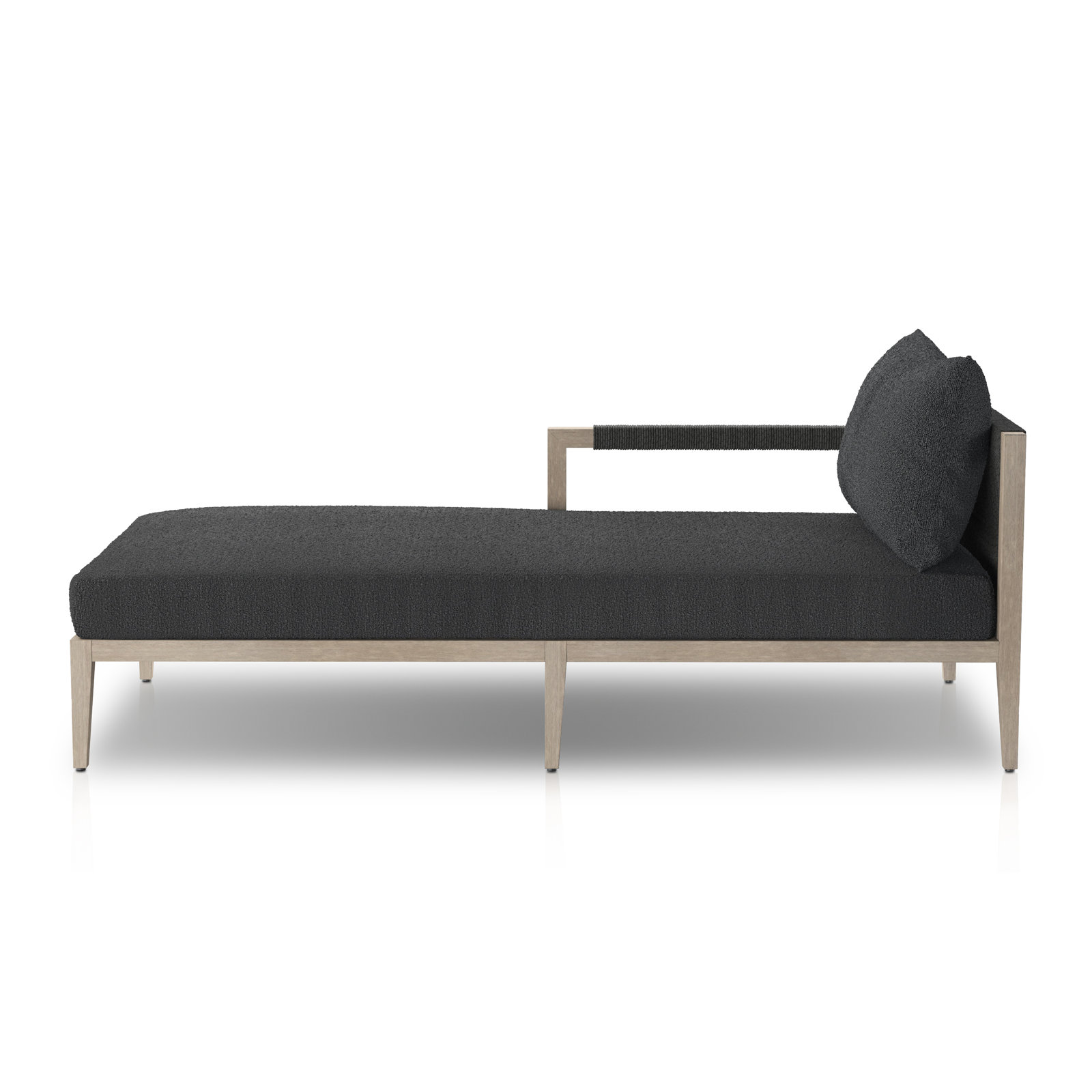 Kristine 33'' Outdoor Teak Chaise Lounge, Weathered Gray/Dark Gray, Fiqa Slate Boucle