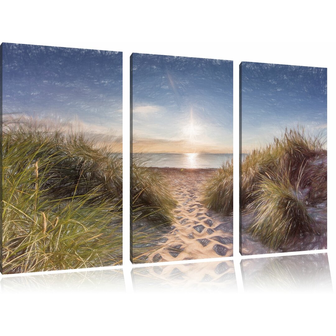 3-tlg. Leinwandbilder-Set „Der Weg ins Meer“, Grafikdruck