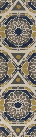 Kaleidoscope Wool Geometric Area Rug in Blue/Yellow/Gray, Runner 2'6" x 8'