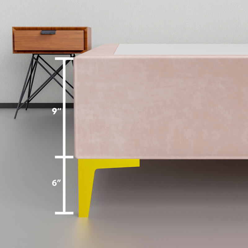 Lit plateforme tapissier Alisiah, Rose clair, Double court