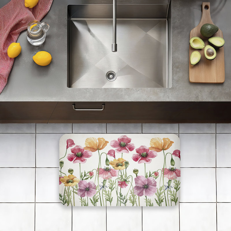 Tapis de sol anti-fatigue imprimé de fleurs Poppy Place, par Kim Allen, 30 po x 18 po, Poppy Place Flower Garden