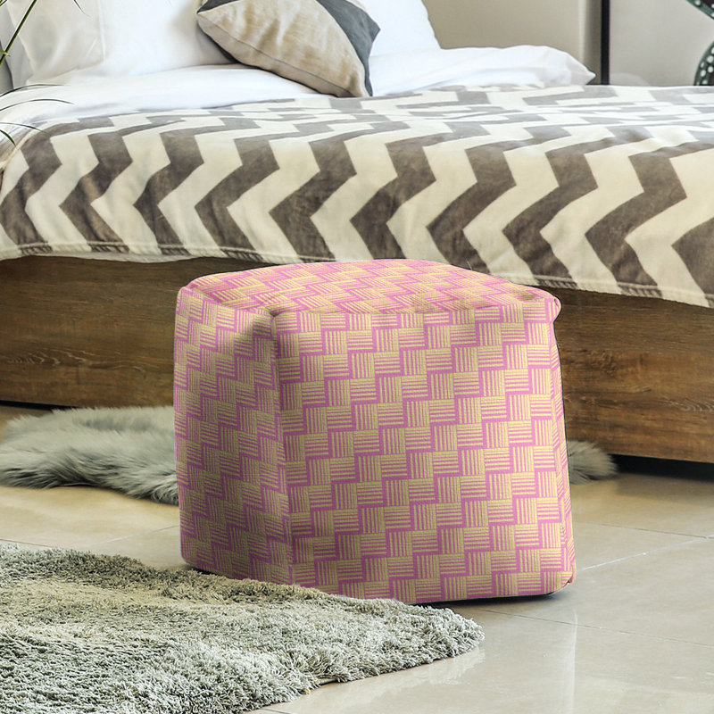 Repose-pieds cubique à rayures classic basketweave, Rose / jaune