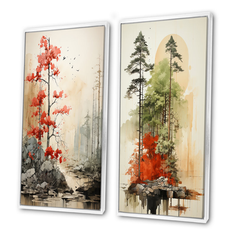 «Munimal Redwood Tree Symetry», ensemble de 2 reproductions d'art sur bois de séquoia, H 28 po x l 25 po
