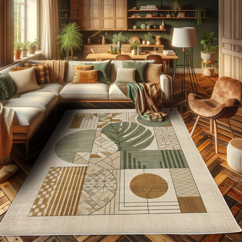 Tapis décoratif en fibre de polyester à haute densité de style Mid-Century Ambesonne, Rectangle 2 pi 6 po x 5 pi