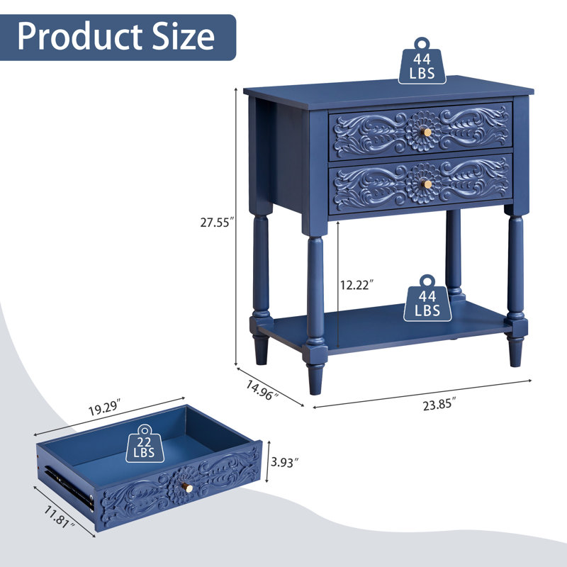 27.55'' Tall 2 Drawer Farmhouse Nightstands, Blue