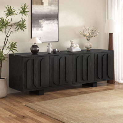 63" Mid-Century Modern Sideboard Buffet&TV Stand, 4 Decorative Fluted Door Cabinet With Adjustable Shelves & Cable Hole For Living Room Dining Room