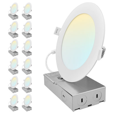 Luxrite 6 Inch Canless Spotlight LED Recessed Lighting 5CCT Dual Dimmable Ceiling Light 800/1050/1250 Lumens CRI 90 10W/13W/15W IC Rated ETL 12 Pack