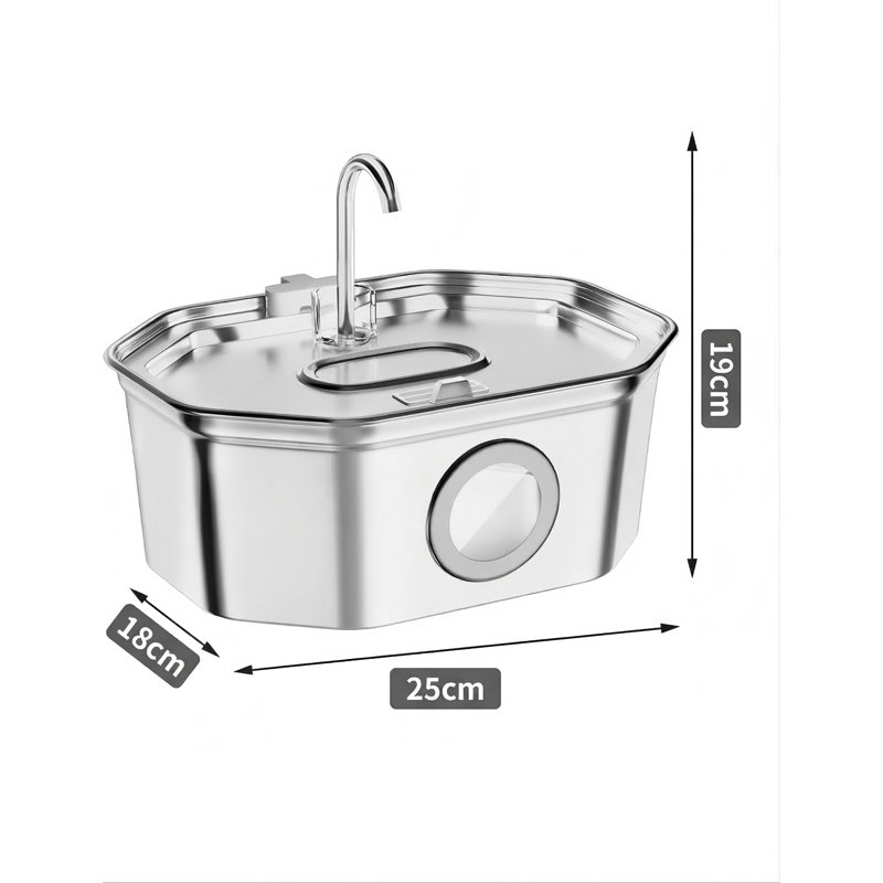 Fontaine en acier inoxydable pour chat, distributeur automatique d'eau pour animal de compagnie de 3,2 oz avec fenêtre de niveau d'eau, pompe silencieuse, comprend 1 filtre et 1 éponge, utilisation à l'intérieur