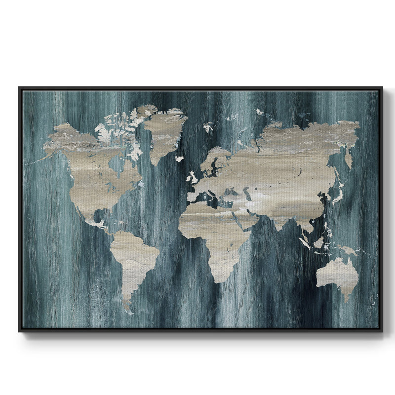 " Navy World Map ", White, 41" H x 27" W x 2" D