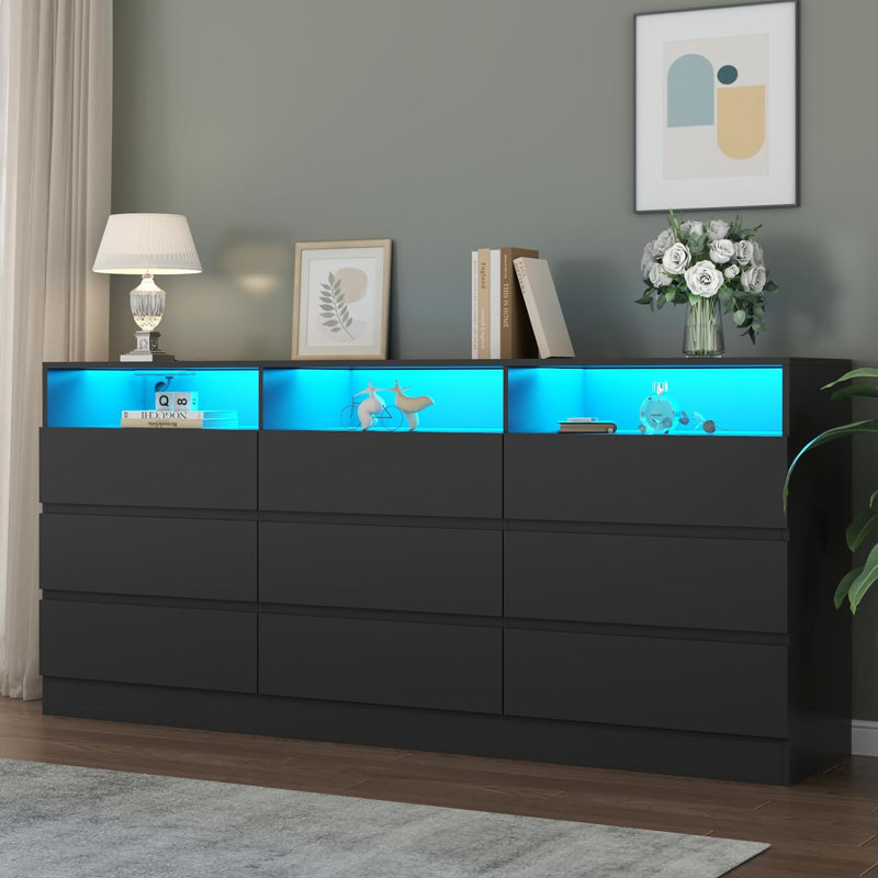 9 Drawer 63" Triple Dresser, Black