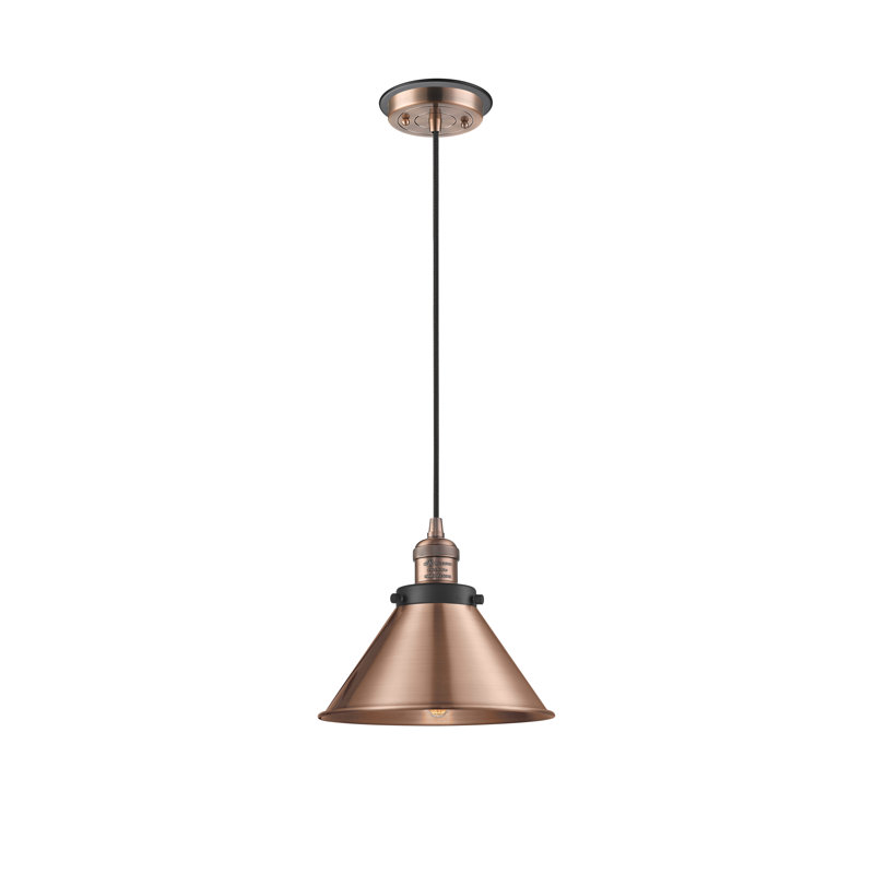 Luminaire suspendu conique à 1 lumière Chesterhill, Cuivre antique, Cuivre antique et décorations noir mat