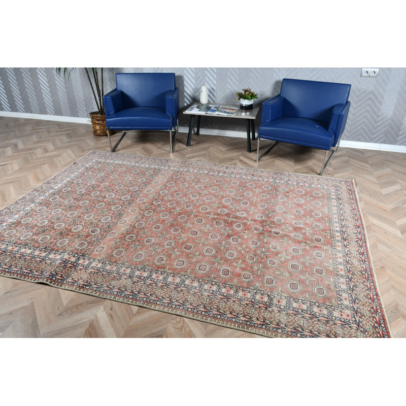Grand tapis turc Oushak en laine rose rétro idéal pour le salon et la chambre à coucher avec un design neutre naturel