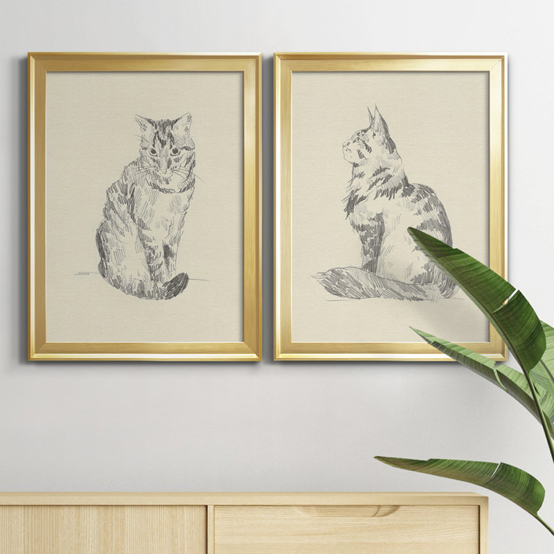 «House Cat I», reproduction encadrée de qualité supérieure - prête à être accrochée, Or, H 24,5 po x l 37 po x P 1 po
