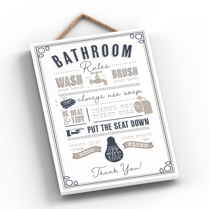 Vivid Squid Wholesale Bathroom Rules - No Frame Print on Wood