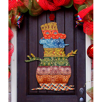 Décoration murale suspendue bonhomme de neige en bois matelassé figurine