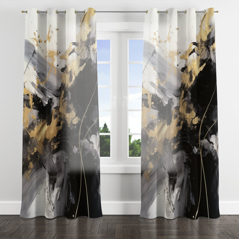Andressa - Abstract Grommet Curtain - Velvet Room Darkening - 1 panel, 52" W x 84" L, Golden Grommets